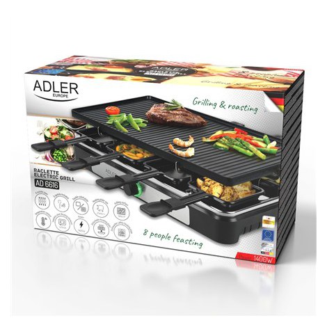 Adler | AD 6616 | Raclette - electric grill | Table | 1400 W | Black/Stainless steel - 18